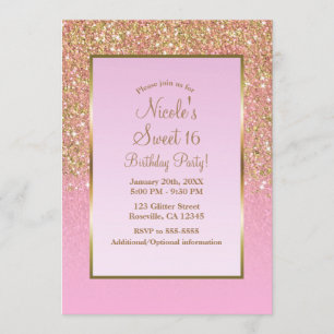 Gold & Pink Glitzer Glam Shine Sweet 16 Party Einladung
