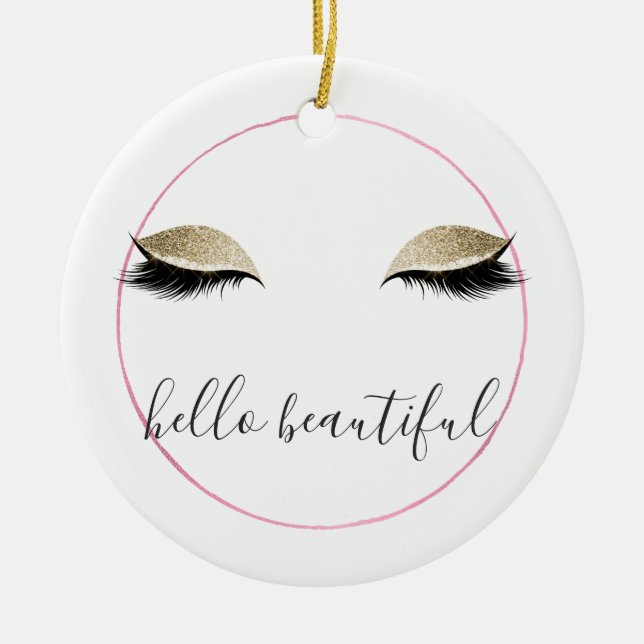 Gold Pink Glitzy Eyes Keramik Ornament (Vorne)