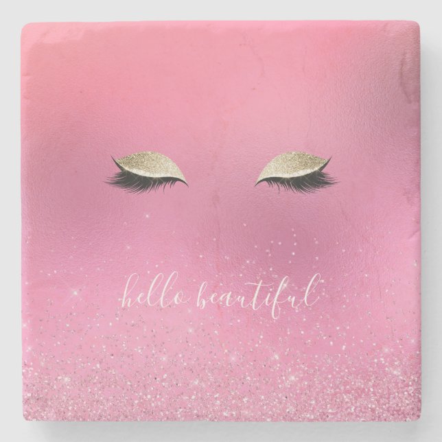 Gold Pink Glitzy Eyes Steinuntersetzer (Vorderseite)