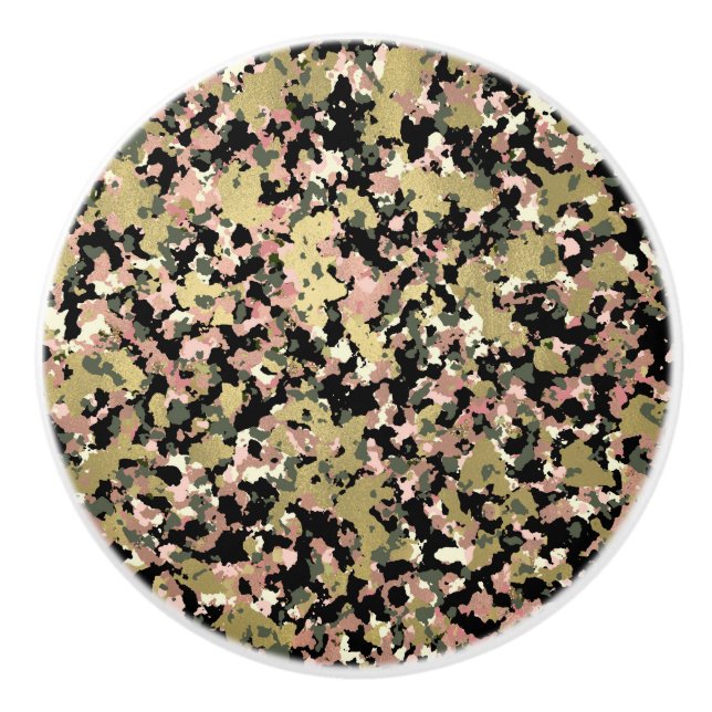 Gold Pink Green Black Camouflage Muster Print Keramikknauf (Vorderseite)