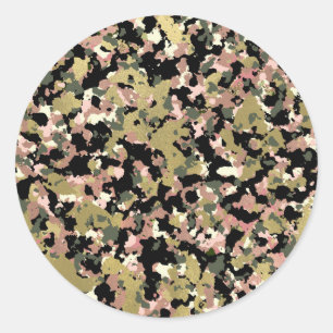 Gold Pink Green Black Camouflage Muster Print Runder Aufkleber
