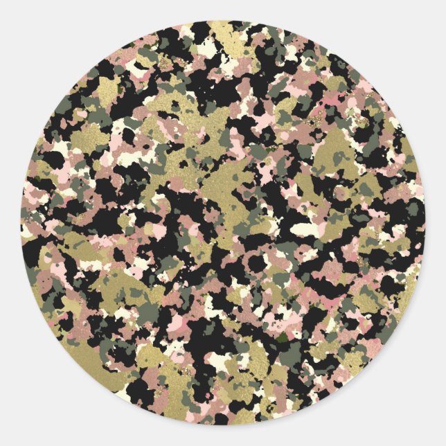 Gold Pink Green Black Camouflage Muster Print Runder Aufkleber (Vorderseite)