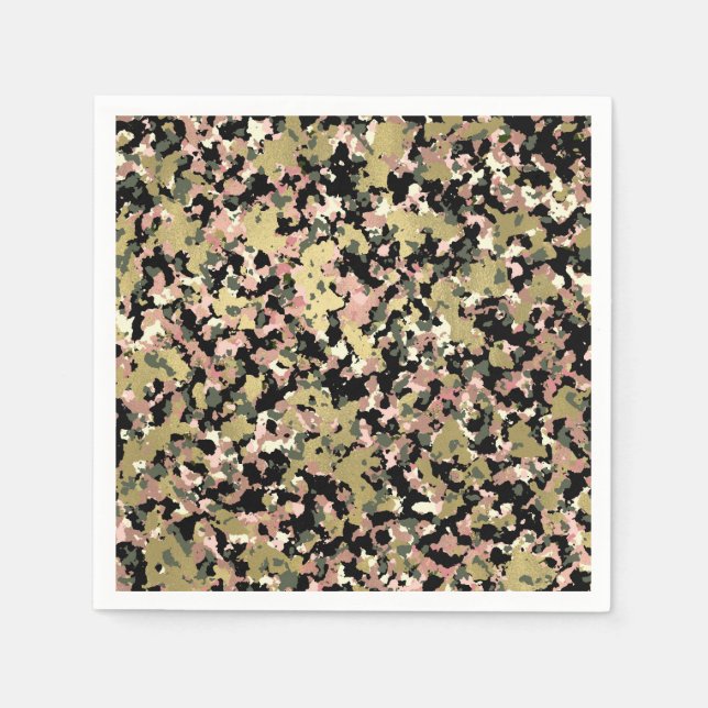 Gold Pink Green Black Camouflage Pattern Party Serviette (Vorderseite)