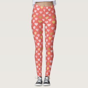 Gold Pink Herzen Muster Leggings
