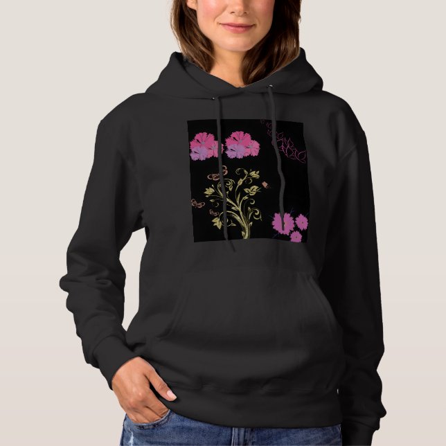 Gold Pink Hibiscus Floral Swirls Hoodie (Vorderseite)
