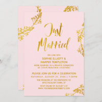 Gold & Pink Just Married Post Wedding Party