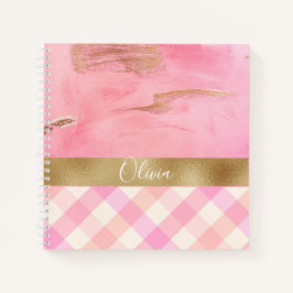 Gold Pink Karierter Abstrakter Name des Skripts fü Notizbuch