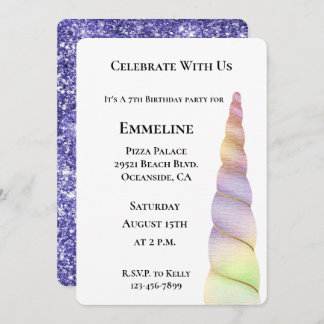 Gold Pink Lila Glitzer Limon Einhorn Geburtstag Einladung