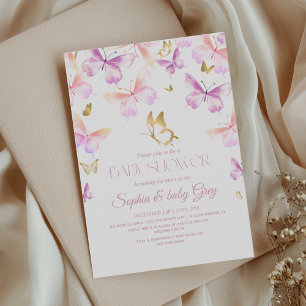 Gold Pink Lila Schmetterling Baby Shower Einladung