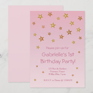 Gold Pink Little Stars Sweet Baby Kindergeburtstag Einladung