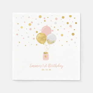 Gold & Pink Luftballons & Konfetti Mädchen Gebur Serviette