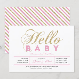Gold & Pink Mädchen, Moderne Typografie Baby Sho Einladung