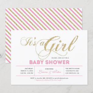 Gold & Pink   Mädchen, Moderne Typografie Baby Sho Einladung