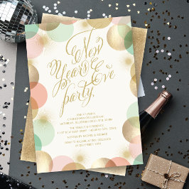 Gold Pink Mint Confetti Stars Silvester Party Einladung