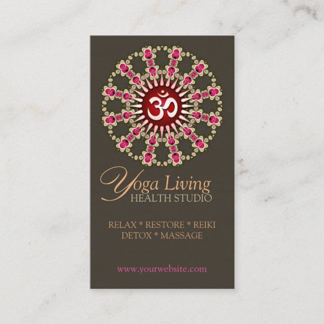 Gold Pink Om Energy Healing Yoga New Age Biz Cards Visitenkarte (Vorderseite)