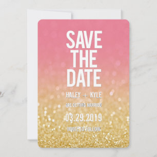 Gold Pink Ombre Glitter Save the Date Typografie Einladung