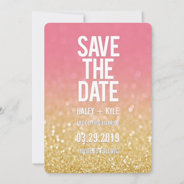 Gold Pink Ombre Glitzer Save the Date Typografie Einladung (Rückseite)