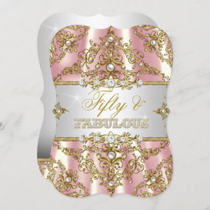 Gold Pink Pearl Damask 50 und fabelhaft Einladung