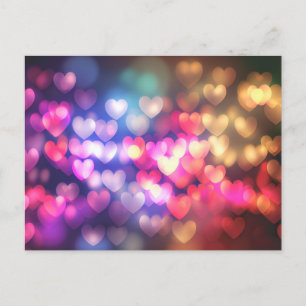 Gold Pink Red Bokeh Herz Postkarte