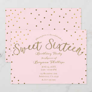 Gold & Pink Schimmer Moderne Süße 16. Geburtstagsf Einladung