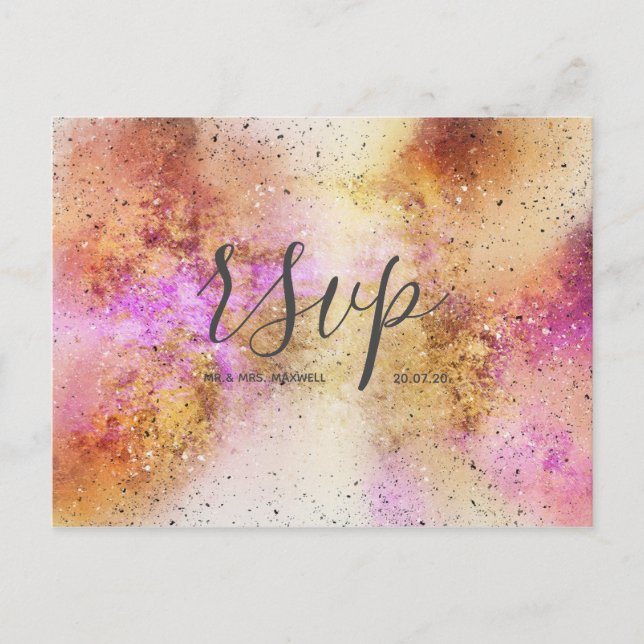 Gold Pink Sky Watercolor Wedding Rsvp Postcard Einladungspostkarte (Vorderseite)