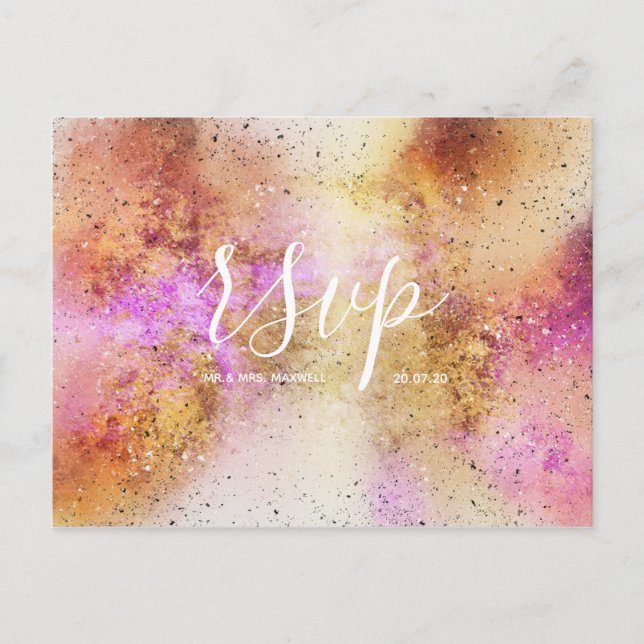 Gold Pink Sky Watercolor Wedding Rsvp Postcard Einladungspostkarte (Vorderseite)