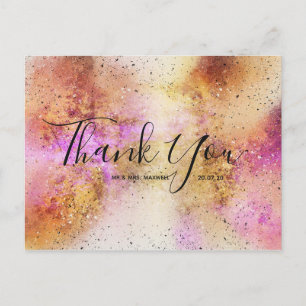 Gold Pink Sky Wedding Vielen Dank an Script Postca Postkarte