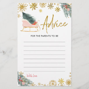 Gold Pink Sleigh Winter Baby Showcard
