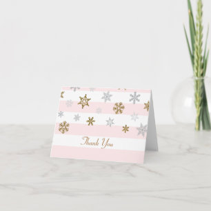 Gold Pink Snowflakes Dankeschön Karten