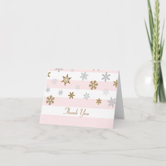 Gold Pink Snowflakes Dankeschön Karten (Vorderseite)