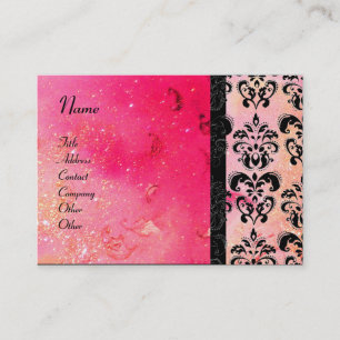 GOLD PINK SPARKLING DAMASK MONOGRAM ,fuchsia Visitenkarte