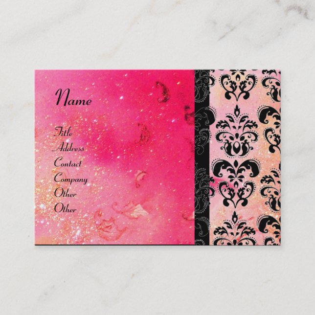 GOLD PINK SPARKLING DAMASK MONOGRAM ,fuchsia Visitenkarte (Vorderseite)