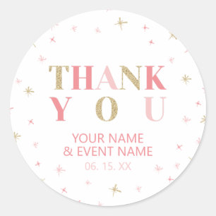 Gold & Pink Sterne Danke Baby Shower Geschenk Runder Aufkleber