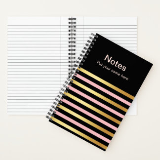 Gold & Pink Striped Notes Journal Custom Name Book Notizbuch