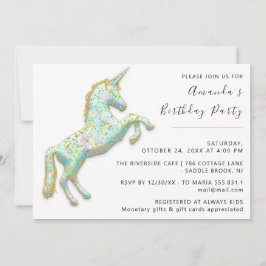 Gold Pink Unicorn Horse White Birthday Baby Dusche Einladung