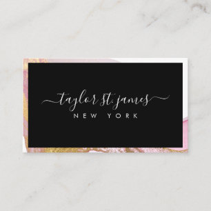 Gold Pink Watercolor Black Border Business Card Visitenkarte