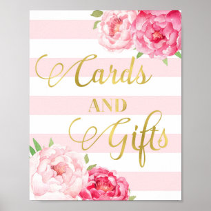 Gold Pink Watercolor Blumenkarten Schild