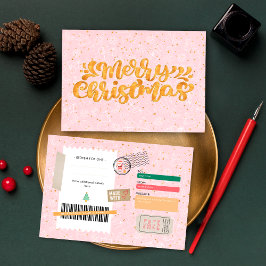 Gold Pink Weihnachtsmuster Ticket Geschenkgutschei