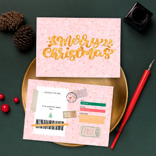 Gold Pink Weihnachtsmuster Ticket Geschenkgutschei