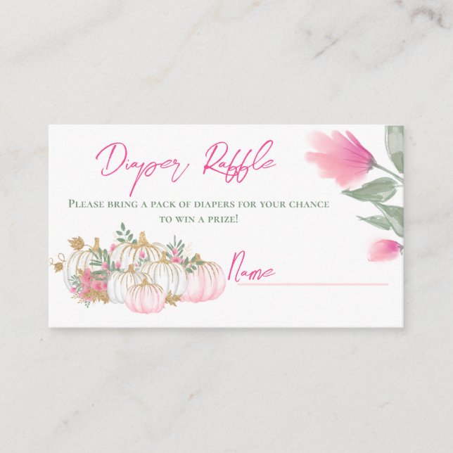 Gold Pink White Pumpkin Baby Diaper Raffelspiel Begleitkarte (Vorderseite)