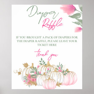 Gold Pink White Pumpkin Baby Diaper Raffelspiel Poster
