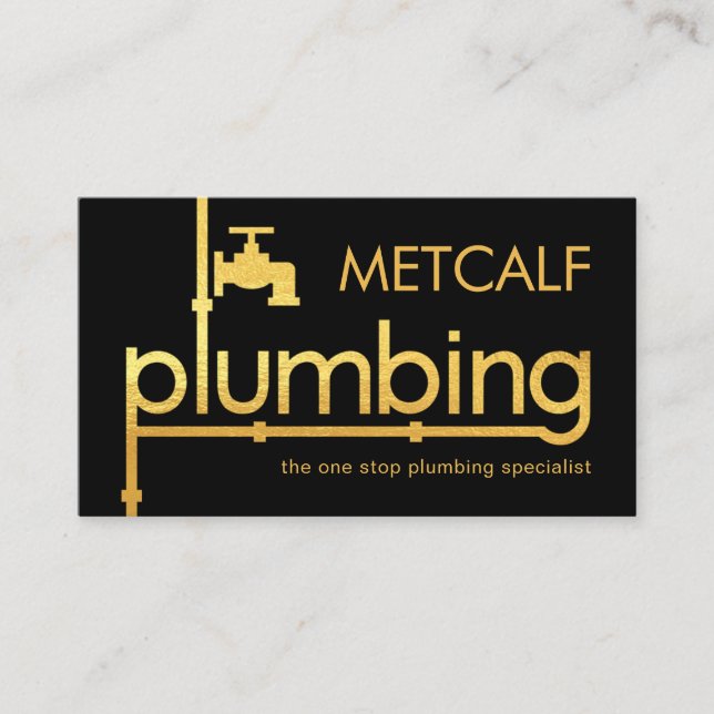 Gold Plumber Plumbing Pipeline Signage Visitenkarte (Vorderseite)