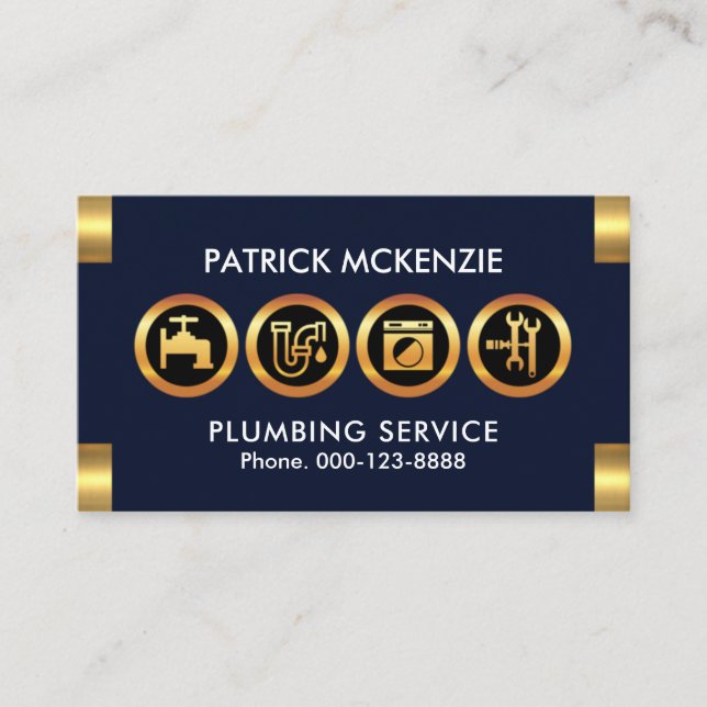 Gold Plumber Symbol Logo-Tabs Klempnerunternehmen Visitenkarte (Vorderseite)