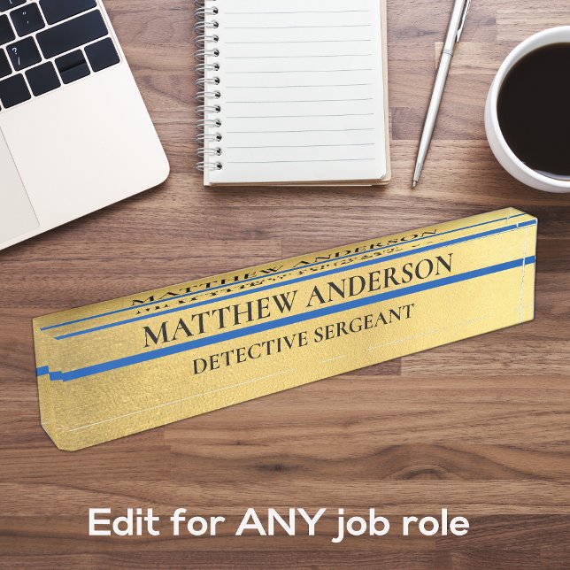 GOLD Police Sergeant Desk Namplate Thin Blue Line Namensplakette (Von Creator hochgeladen)