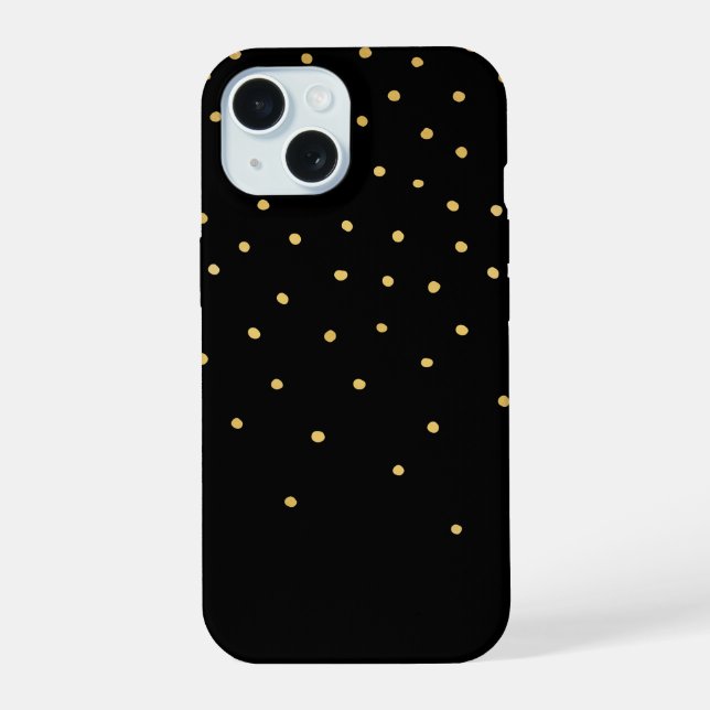 Gold Polka Dot Muster Tiny Hand Drawing Fading iPhone 15 Hülle (Rückseite)
