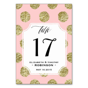 Gold Polka Dot Rosa Tischkarten Tischnummer