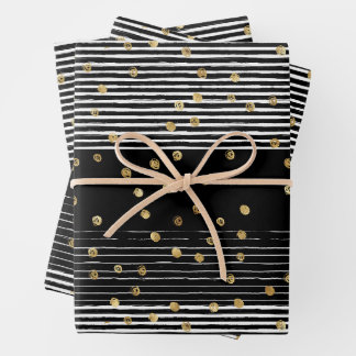 Gold Polka Dot Schwarz-weiß Abstrakt Geschenkpapier Set