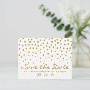Gold Polka Dot - Weiß & Gold - Save the Date Ankündigungspostkarte