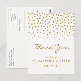 Gold Polka Dot - White & Gold - Hochzeitsdanken Postkarte