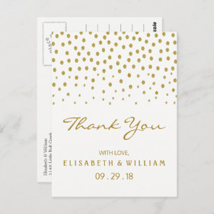 Gold Polka Dot - White & Gold - Hochzeitsdanken Postkarte